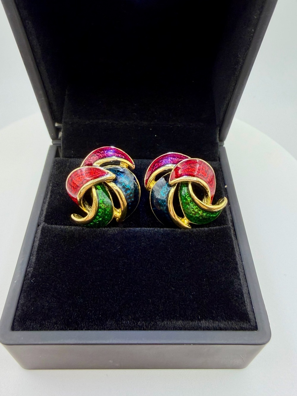 Multicolor Enamel Gold-Tone Knot Clip-On Earrings - Women Jewelry